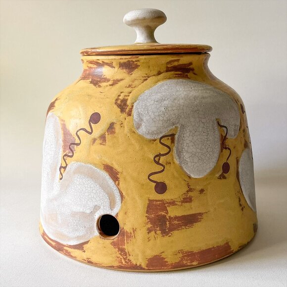 Mohei Ceramics Other - Handmade Art Pottery Ceramic Water Dispenser Crock White Floral on Yellow Signed